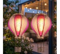 Lampada solare a sospensione per esterni mongolfiera rosa effetto fuoco decorazione giardino lampada da balcone, 20x 0,5W 1600K, DxH 14 x 46,5 cm, set di 2