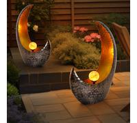 Lampada Solare Falce Luna da Giardino Effetto Fuoco Patio Ottone LED 2er Set