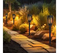 Lampada Solare Fiaccola Esterni LED Effetto Fuoco Nero Luce con Picchetto 4er