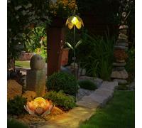 Lampada Solare Giardino per Esterni LED Chiodi Fiore di Loto Verde Oro 2er Set