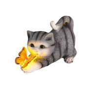 Lampada solare in resina a forma di gatto, adorabile gatto che cattura la farfalla, luce creativa da giardino a energia solare, statuetta per patio, prato, cortile