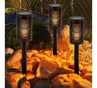 Lampada solare, lampada da giardino, lampada plug-in, torcia con punzonature decorative, lampada da terrazza, batteria ricaricabile, effetto fuoco, nero, 1x LED, PxH 6,6x30 cm, set da 3