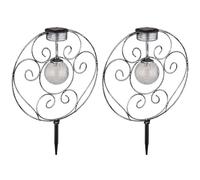 Lampada solare lampada da giardino orientale sfera solare luce solare metallo per esterno, metallo vetro, picchetto, 1x LED 0,06W bianco caldo, LxPxA 30x8,5x41 cm, set di 2