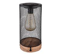 Lampada solare lampada da tavolo da esterno LED da giardino decorazione legno, griglia metallica nero, 3000K bianco caldo, DxH 12x25,5 cm