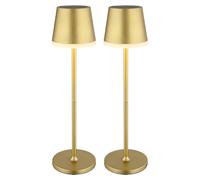 Lampada solare Lampada da tavolo Lampada da esterno Lampada da giardino Lampada laterale, metallo color oro, 2 altezze possibili, LED 3000K bianco caldo, H 41 cm, set di 2