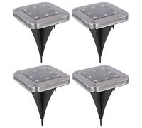 Lampada solare Lampada da terra Lampade solari per esterni Luce per sentieri Luci da giardino Solare con picchetto a terra, plastica acciaio inox, LED bianco freddo, LxLxH 10x10x13 cm, set da 4