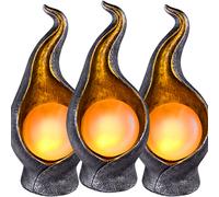 Lampada solare Lampada solare da esterno Luce da giardino Lampada da ingresso, IP44 a prova di spruzzi Ottica a fiamma argento oro, 36x LED 0,06W bianco caldo, H 26,5 cm, set di 3