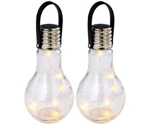 Lampada solare lampada solare da giardino lampada a sospensione luce decorativa terrazza, IP44 batteria ricaricabile, acciaio inox vetro trasparente, LED bianco caldo, DxH 9x17,5cm, set di 2