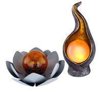 Lampada solare LED decorazione da giardino fiore di loto Asia lampada da terrazza lampada da giardino con design a fiamma, durata della luce circa 6 ore, set di 2