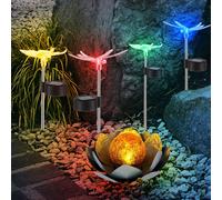 Lampada Solare LED Libellula Farfalla Faretto Giardino Esterno Fiore Di Loto 5x