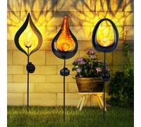 Lampada Solare Luce con Picchetto Esterni 3x Effetto Fuoco Sfera Vetro Oro LED H