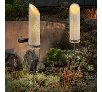 Lampada a spina in bambù solare lampada a terra a picco in bambù solare, fori decorativi, verde, LED bianco caldo, DxH 12x79,5 cm, set di 2