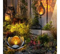 Lampada Solare Luce per Esterni a Spiedo Loto LED Effetto di Crackle 2er Set