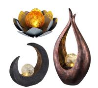 Lampada solare, luce solare, lampada da giardino, luce esterna, lampada decorativa, batteria ricaricabile IP44, fiore di loto a mezzaluna, vetro nero, bronzo, LED bianco caldo, set di 3