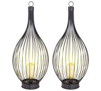 Lampada solare nera luce esterna moderna lampada da patio lampada da balcone decorazione da giardino, design a gabbia aste metalliche batteria resistente alle intemperie, 1x LED bianco caldo, PxH 25x5