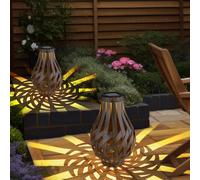 Lampada Solare Paralume Esterni Lanterna Effetto-Luce LED Bambusgeflecht 2er Set