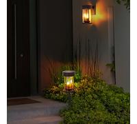 Lampada Solare Parete a Spiedo LED Luce da Tavolo Effetto Fuoco Ruggine 2er Set