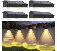 Lampada Solare Parete per Esterni,Confezione da 4 Luci Solari LED Impermeabili IP65 per Uso Esterno, Lampade Solari Bianche Calde Esterni,Decorazione del Terrazze, Balconi, Recinzioni, Giardino