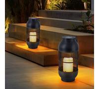 Lampada Solare per Esterni da Tavolo Giardino Effetto Fuoco Lanterna LED 2er Set