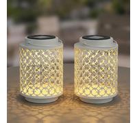 Lampade solari per esterno decorazione giardino lanterna lampada orientale lanterne solari per esterno metallo bianco, orientale, LED, PxH 13x18 cm, set da 2