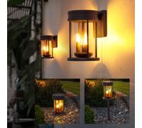 Lampada Solare per Esterni Lanterna LED Candela Feuer-Effekt Vetro Nero 2er Set