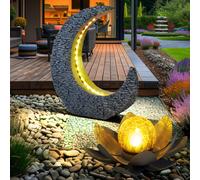 Lampada Solare per Esterni Loto Decorazione Giardino Falce Luna Oro LED 2er Set