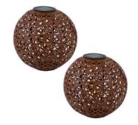 Lampada solare per esterni, sfera, decorazione solare da giardino, lampada solare, ruggine, picchetto, punzonatura decorativa floreale, metallo, LED bianco caldo, D 20 cm, set da 2