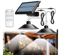 Lampada solare per interni ed esterni, lampada solare con telecomando, lampada a LED solare IP65, impermeabile, lampada solare per esterni, con cavo da 3 m, lampada a sospensione solare a doppia testa