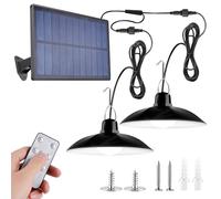 Lampada solare per interni ed esterni, lampada solare con telecomando, lampada a LED solare IP65, impermeabile, per esterni, con cavo da 10 m, lampada a sospensione solare a doppia testa per giardino,