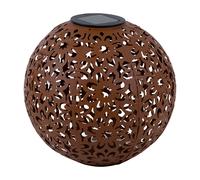Lampada solare per sfera esterna decorazione solare da giardino luce solare ruggine picchetto da terra, punzonatura decorativa floreale, metallo, LED bianco caldo, D 20 cm