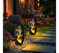 Lampada Solare Piantana Giardino LED Scultura Nero Albero Sfera di Vetro 2er Set