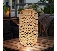 Lampada Solare Piantana Luce per Esterni LED Bambù Vimini Lanterna Terrazza