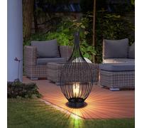 Lampada Solare Piantana Luci Esterni IP44 Batteria Metallo Nero Ambra H 57cm