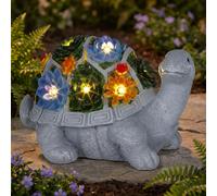 Luce solare tartaruga da giardino figura luce decorativa da giardino grigio fiori colorati balcone, IP44, batteria ricaricabile, plastica, 1x LED, LxLxH 26x14,8x17 cm