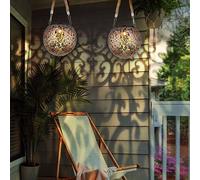 Lampada Solare Sospensione Esterno da Balcone Corda Canapa Sfera Oriental LED 2x