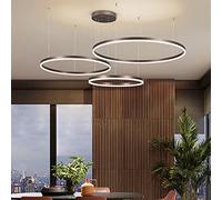 Lampada Sospensione LED Dimmerabile Luci Soggiorno Moderna Regolabile Altezza Luce Pendente Anello Metallo Lampadario Acrilico Plafoniera Hotel Restaurantlight Illuminazione Della Hall,Marrone,3 rings