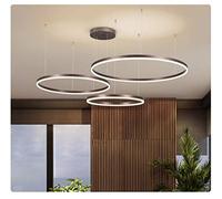 Lampada Sospensione LED Lampada Tavolo Soggiorno Dimmerabile Con Telecomando Lampadario Moderno Anello Circolare Plafoniera Alluminio Acrilico Soffitto Illuminazione,Marrone,3laps60+80+100cm