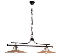 Lampada sospensione rustica, con struttura in metallo e Doppio diffusore in ceramica decorato a mano BOLOGNA Dimensioni 100x40x h 40cm peso 5,45 kg - Attacco Lampada E 27 ruggine