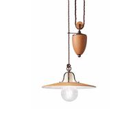 Lampada sospensione rustica, sali e Scendi, con diffusore in ceramica decorato a mano BOLOGNA Dimensioni 30x30x h 17 cm peso 3,45 kg - Attacco Lampada E 27 rustico