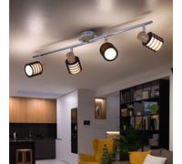 Lampada Spot Plafoniera Binario Faretti Orientabile Legno Cromato Vetro 4 Fiamma [EEK: Non valutato]
