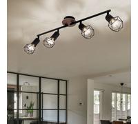 Lampada Spot Plafoniera Posto E14 Metallo Nero Gabbia Legno Braun 4-Flammig [EEK: Non valutato]
