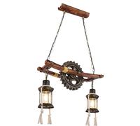 Lampada steampunk a sospensione lampada industriale vintage legno metallo, lanterna, vetro, ottone, 2x E27, LxLxH 62x20x110 cm