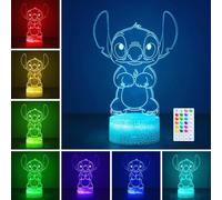 Lampada Stitch Luce Notturna Bambini: 16 Colori LED con Telecomando e Timer Funzione Memoria Effetto Ottico 3D Illusione Decorazione Cameretta da Letto Idea Regalo Compleanno Natale Bambine Ragazzi