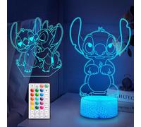 Lampada Stitch-Luce Notturna Timer LED 3D Telecomando intelligente 16 colori,con 2 ruoli cartoni intercambiabili, Regali gli amanti Stitch,Decorazione Camera Bambini,Regali di Compleanno Natale