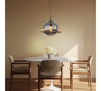 Lampada Tavolo da Pranzo Pendente Altezza Regolabile Legno Vetro Fumé H 120cm [EEK: Non valutato]