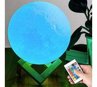 BAKAJI Lampada da Tavolo Forma di Luna Luce LED RGB Cambio Colore Fino A 16 Colori e Regolazione Luminosità Dimmerabile Accensione Touch Moon Lamp Batteria Ricarica USB con Telecomando (15 cm)