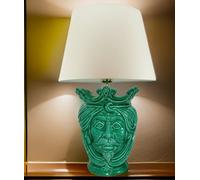 Lampada Testa di Moro Uomo Verde Smeraldo Lucido Ceramica Siciliana Moderna