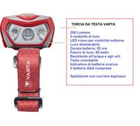 Lampada torcia LED frontale da testa VARTA + 3 pile AAA Pesca Lavoro Camping