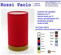 Lampada tubo abat jour lumetto da comodino in legno con paralume - made in Italy