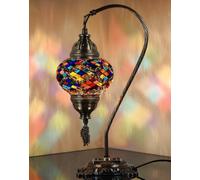 Lampada turca autentica DEMMEX, realizzata in Turchia, lampada da comodino da tavolo in mosaico marocchino turco, realizzata al 100% a mano, corpo in metallo color antico e base decorata, multicolore